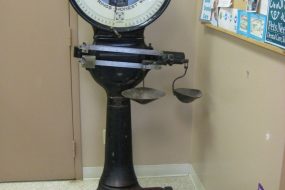 The vintage scale used in the office